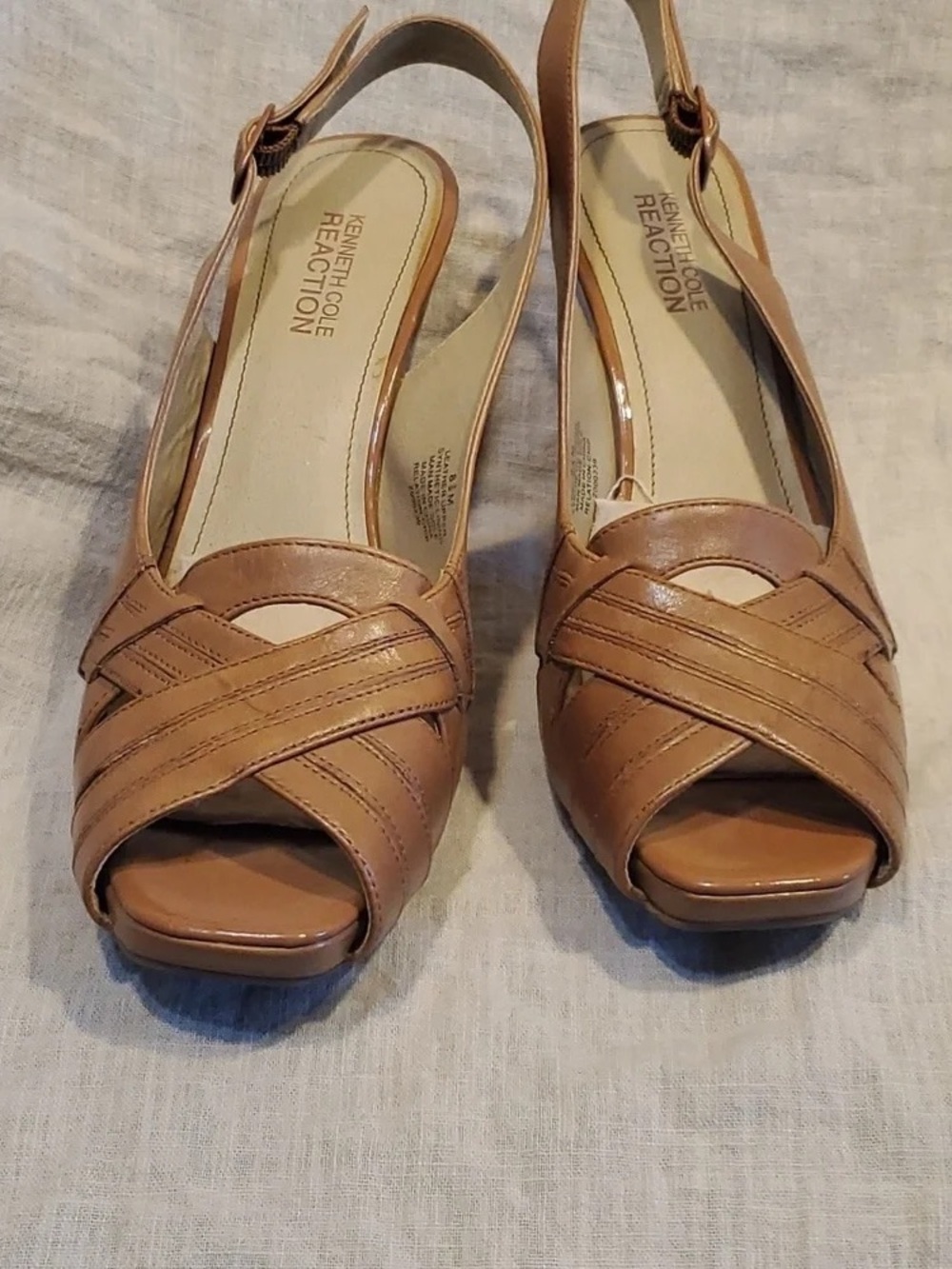 Kenneth Cole Reaction Women’s Cognac Crisscross Peep-Toe Slingbacks